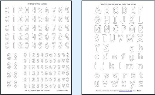 Letters and Numbers sheets